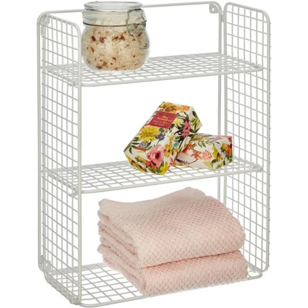 Metal Wire 3-Tier Hanging Shelf for Bathroom Storage - Wall Mounted - White